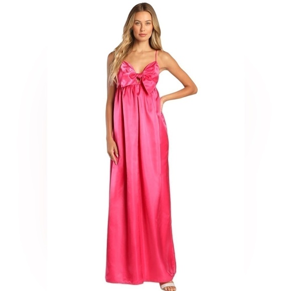 Lulus Flirting with Fab Pink Satin Babydoll Maxi Dress With Pockets size XL NWT - Picture 1 of 16